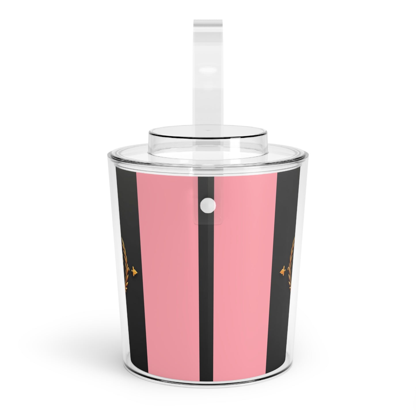 Elegant Ice Bucket with Tongs - Perfect for Parties, Bars, Weddings, Gift for Wine Lovers, Home Decor - Pink Striped Gold Crest