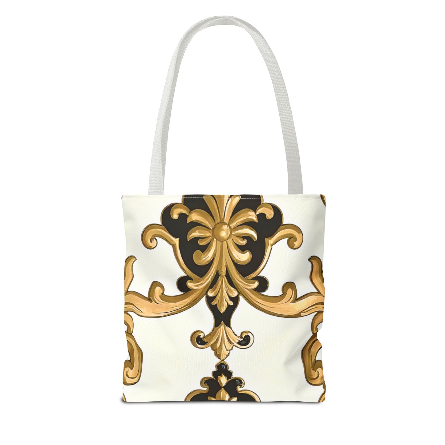 Elegant Floral Tote Bag | Stylish Reusable Bag for Everyday Use, Gift for Her, Shopping, Beach, Travel, Eco-Friendly - Black & Gold Rococo