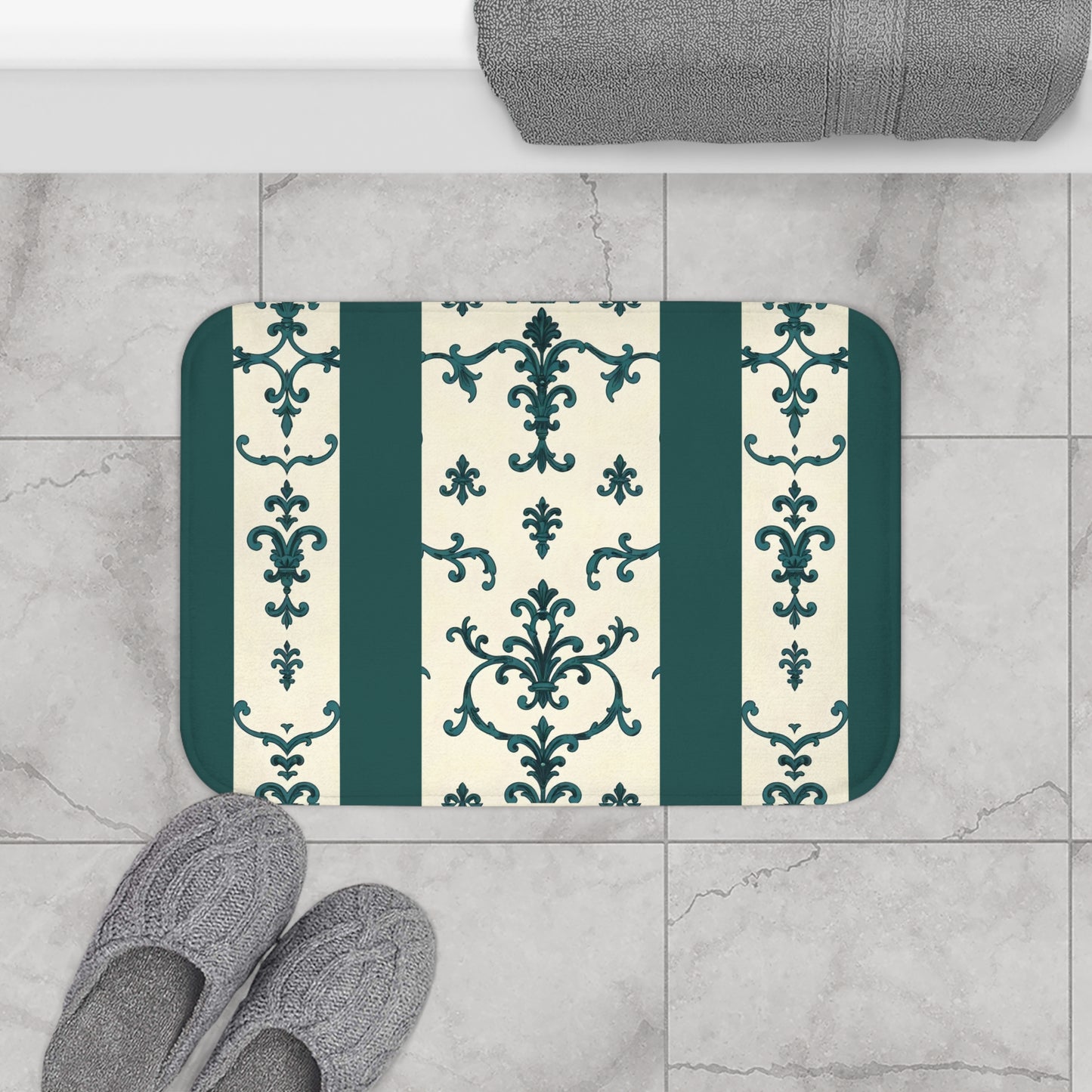 Bath Mat - Teal Striped Rococo