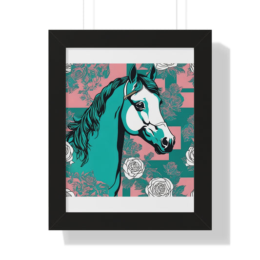 Vertical Poster - Stylish Modern Art for Home Decor - Teal & White Horse