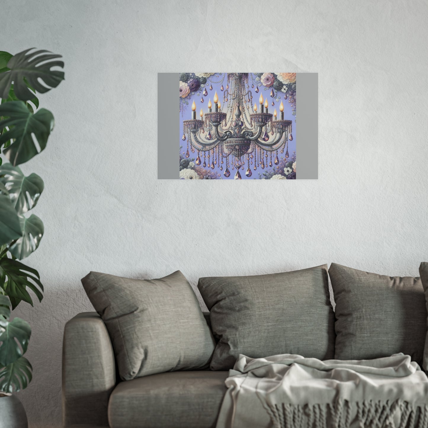 Elegant Floral Chandelier Poster, Art Print for Home Decor, Gift for Art Lovers, Wall Art for Living Room, Birthday Gift Idea - Lilac Jeweled Chandelier
