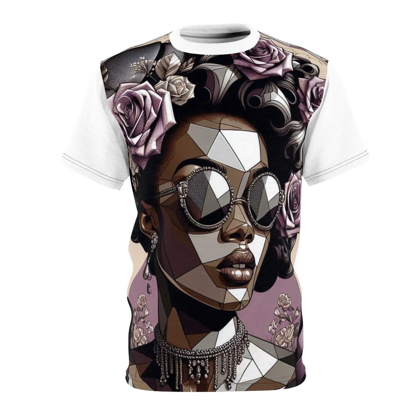 Stylish Unisex Cut & Sew Tee - Geometric Floral Design, Trendy Summer T-Shirt, Gift for Her, Festival Attire - Lilac Baroque Lady