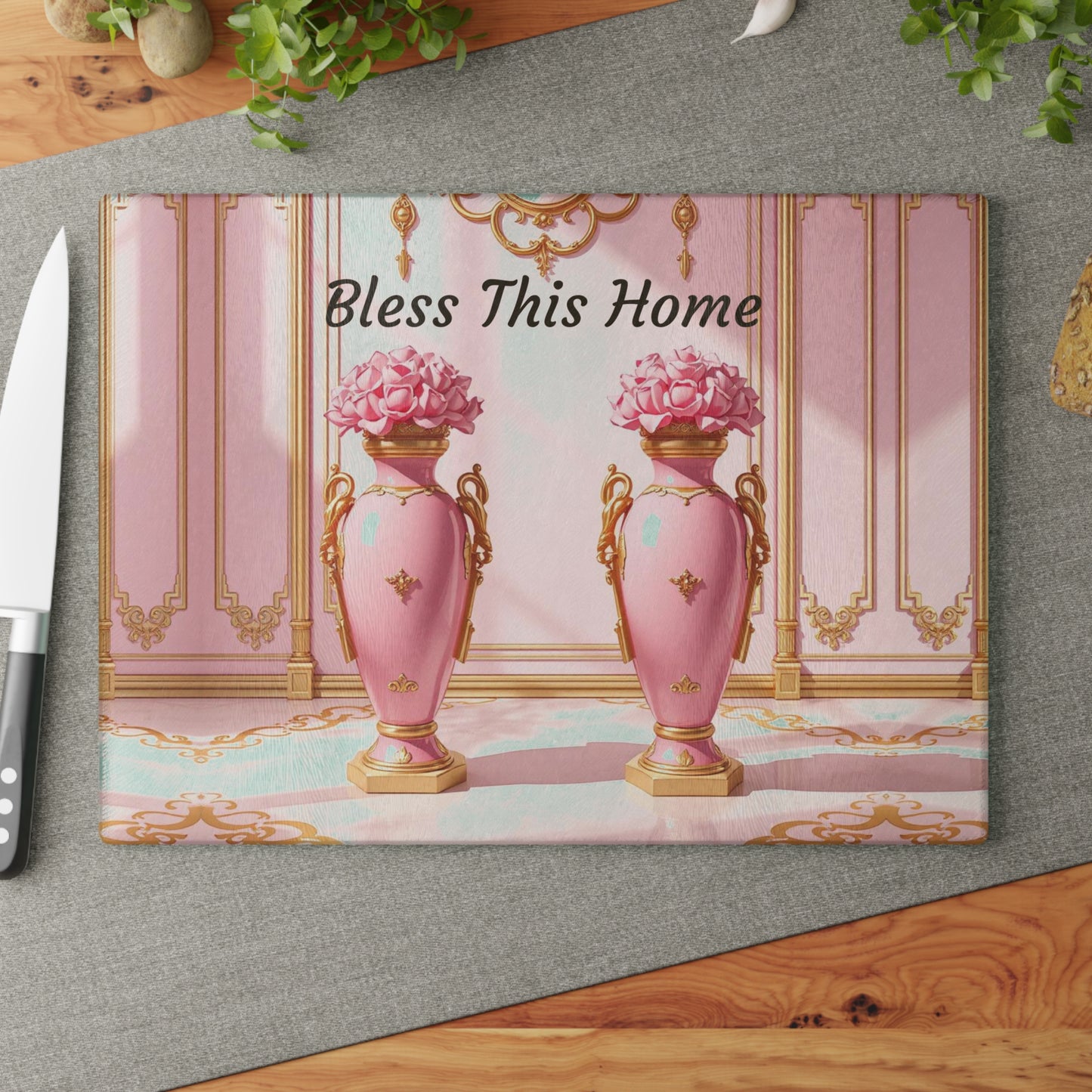 Elegant Floral Glass Cutting Board, Kitchen Décor, Wedding Gift, Home Cook's Essential, Unique Gift Idea - Bless This Home