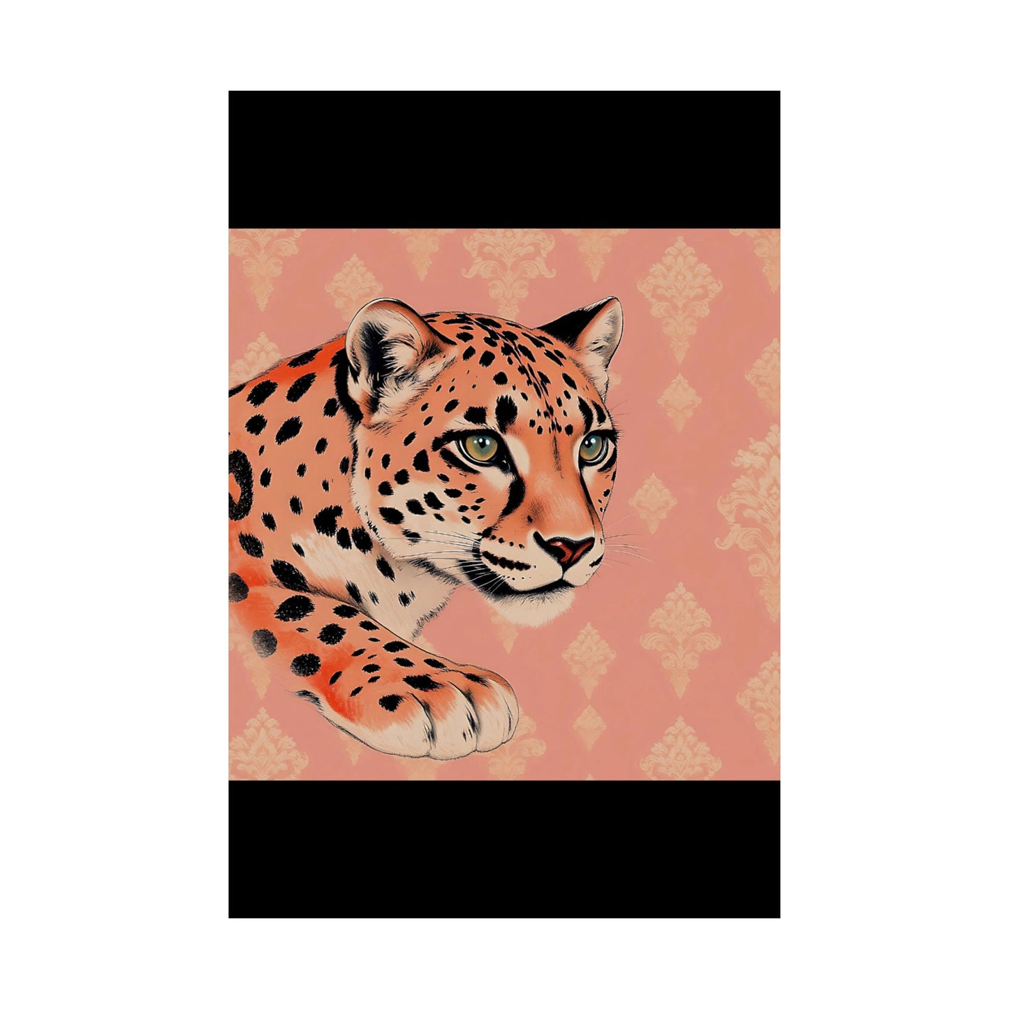 Floral Motif Art Poster - Elegant Matte Vertical Wall Decor - Peach Leopard & Damask