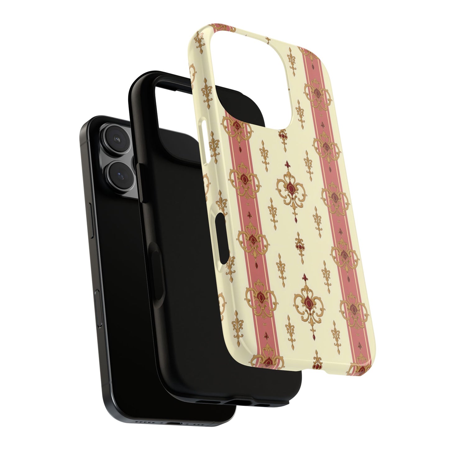 Elegant Floral Motif Phone Case - Tough Cases with Vintage Design - Mauve Striped Gold Damask