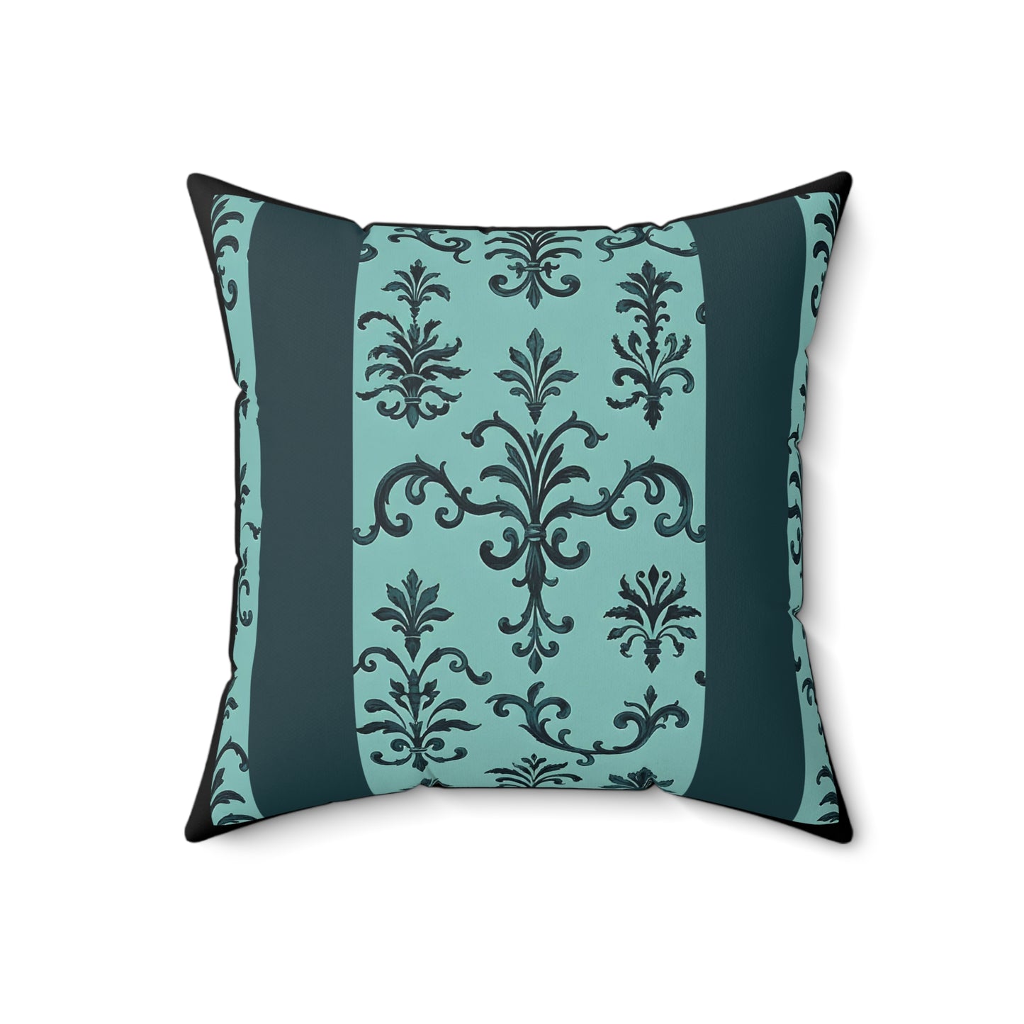 Elegant Faux Suede Square Pillow - Boho Home Decor, Cozy Living Room Cushion, Decorative Throw Pillow - Teal Striped Rococo