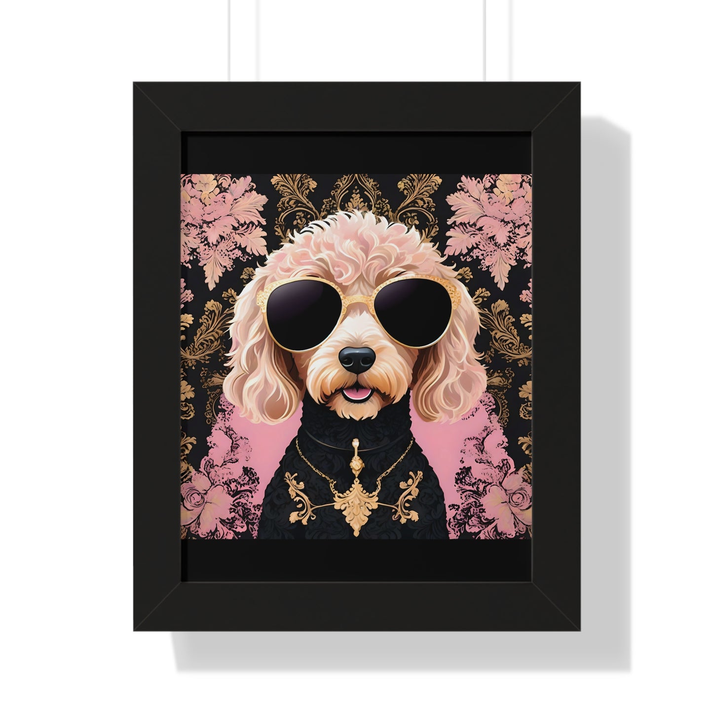 Vertical Poster - Golden Doodle in Damask and Shades - Wall Art - Kid Friendly