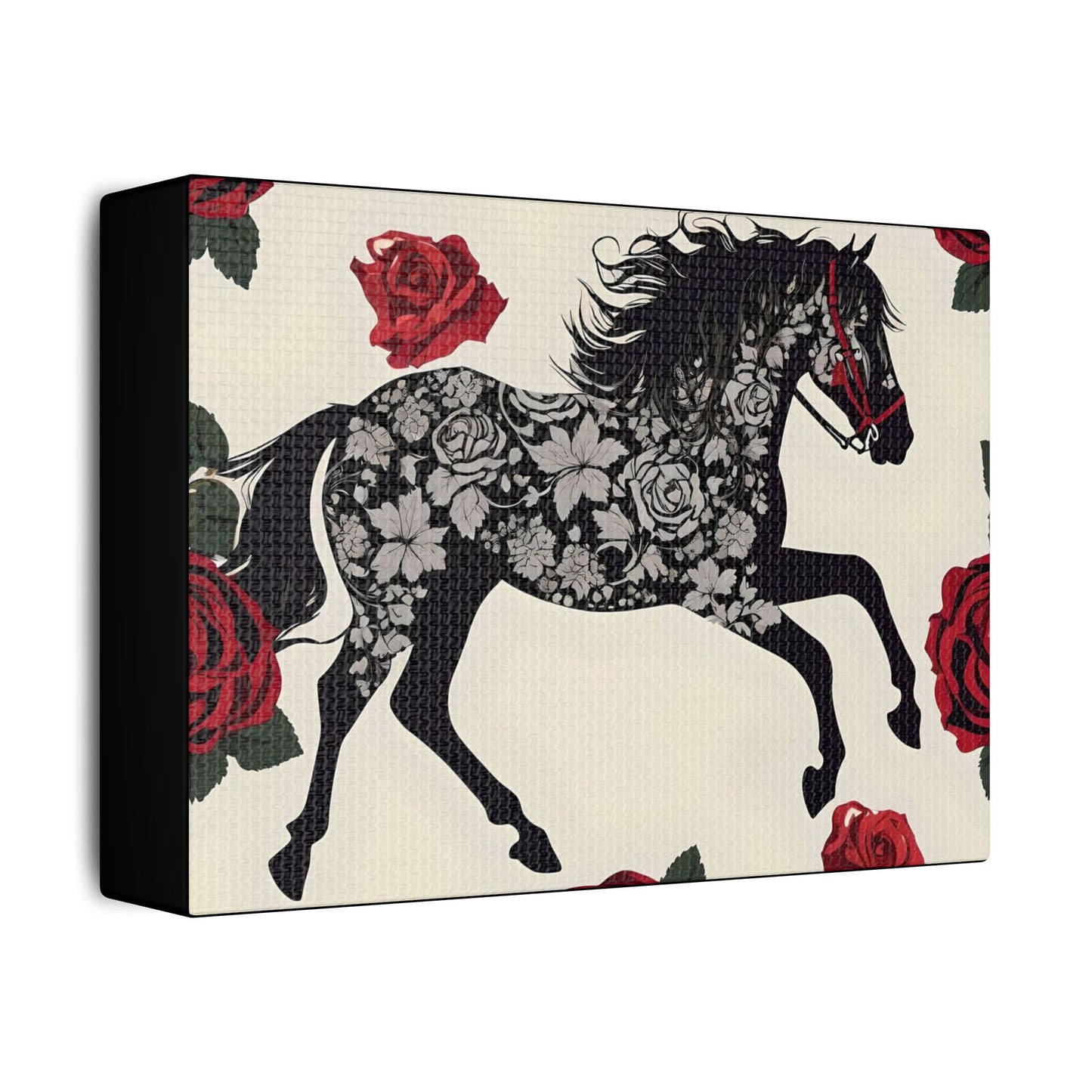 Art Print Canvas, Wall Decor, Satin Stretched Canvas, Equestrian Art, Office Decor, Home Decor - Horse & Roses