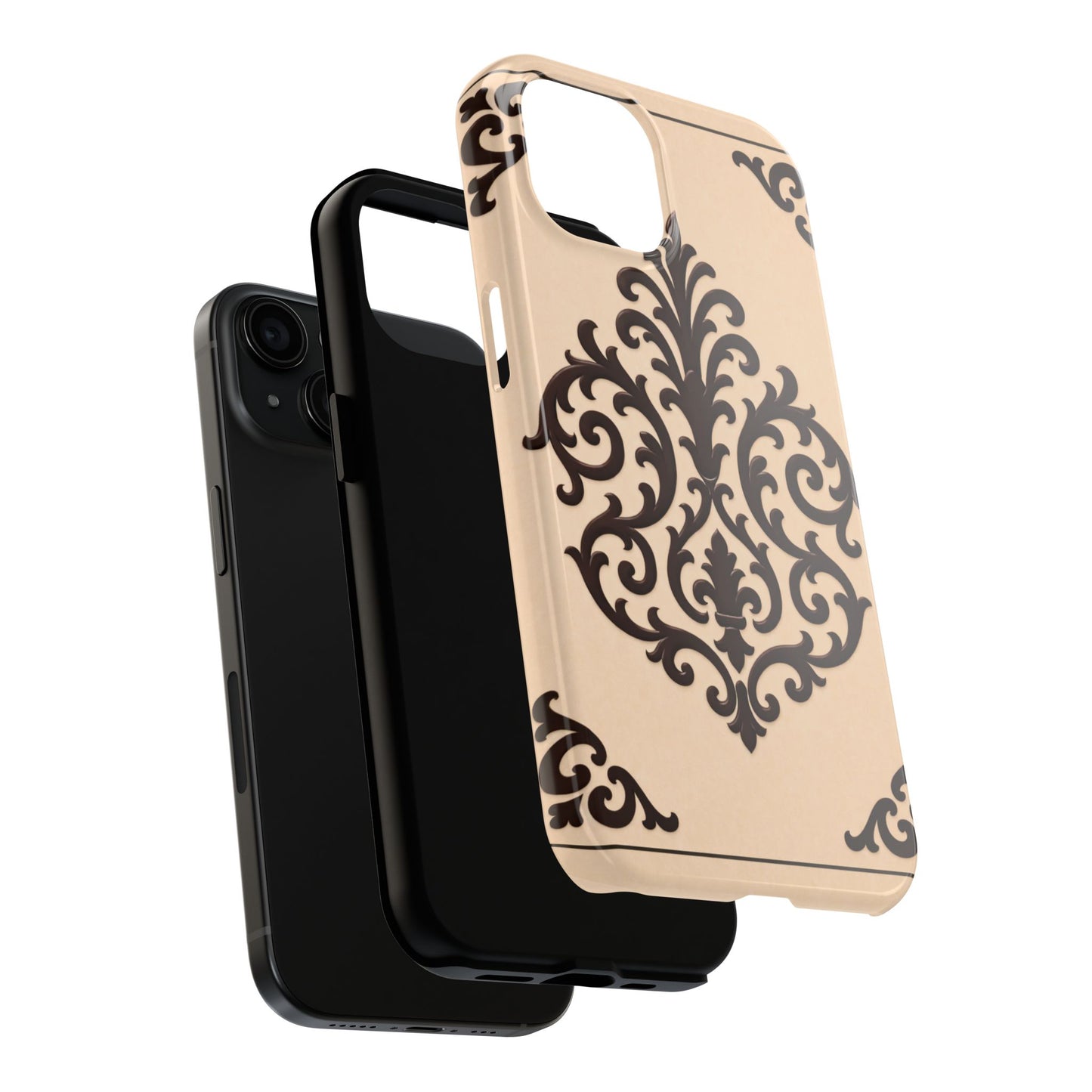 Almond-Beige & Brown Baroque Tough Phone Case — Elegant Beige & Brown Protective Cover