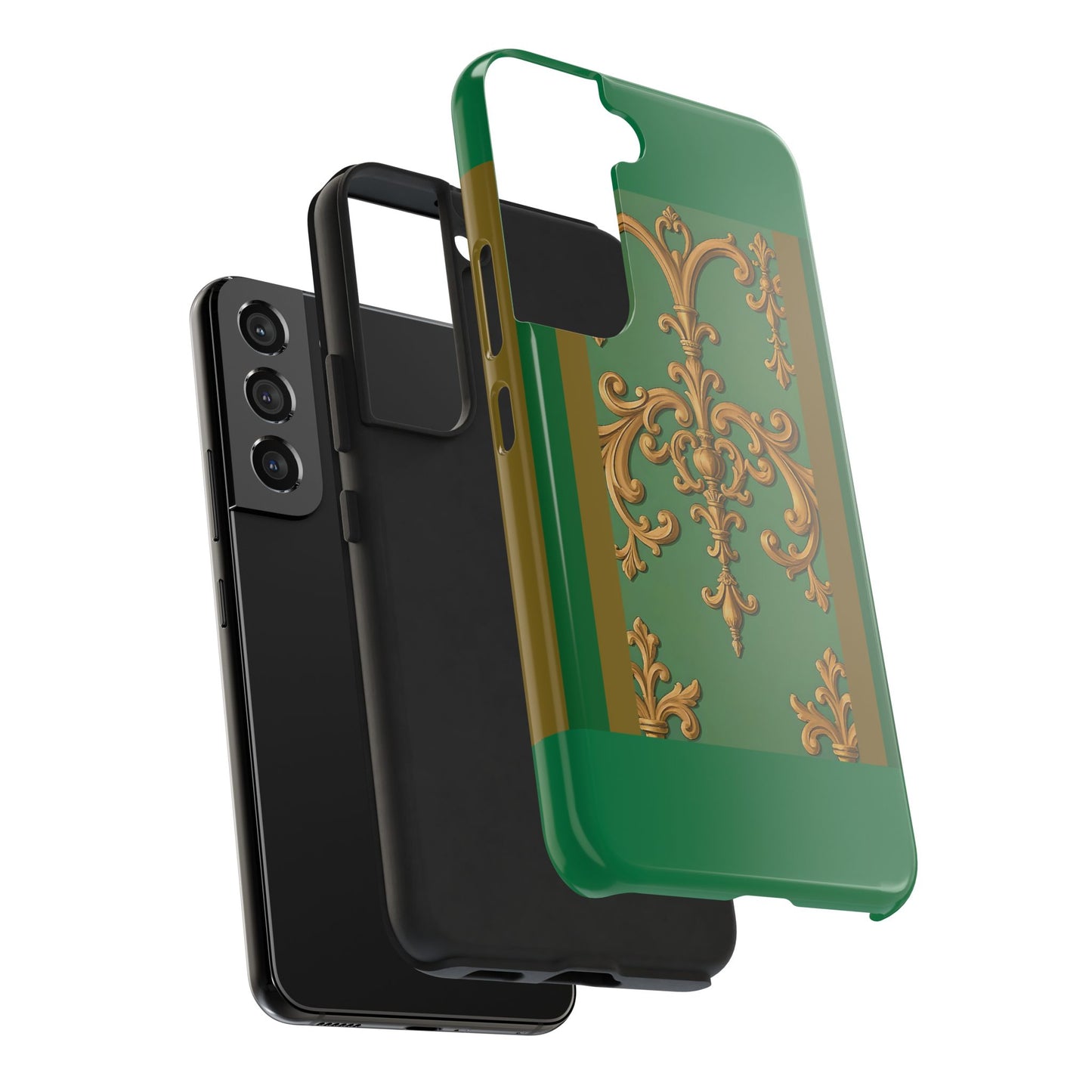 Elegant Floral Tough Phone Case, Durable Phone Cover, Gifts for Her, Stylish Protection, Chic Phone Accessory - Olive Green Striped Rococo