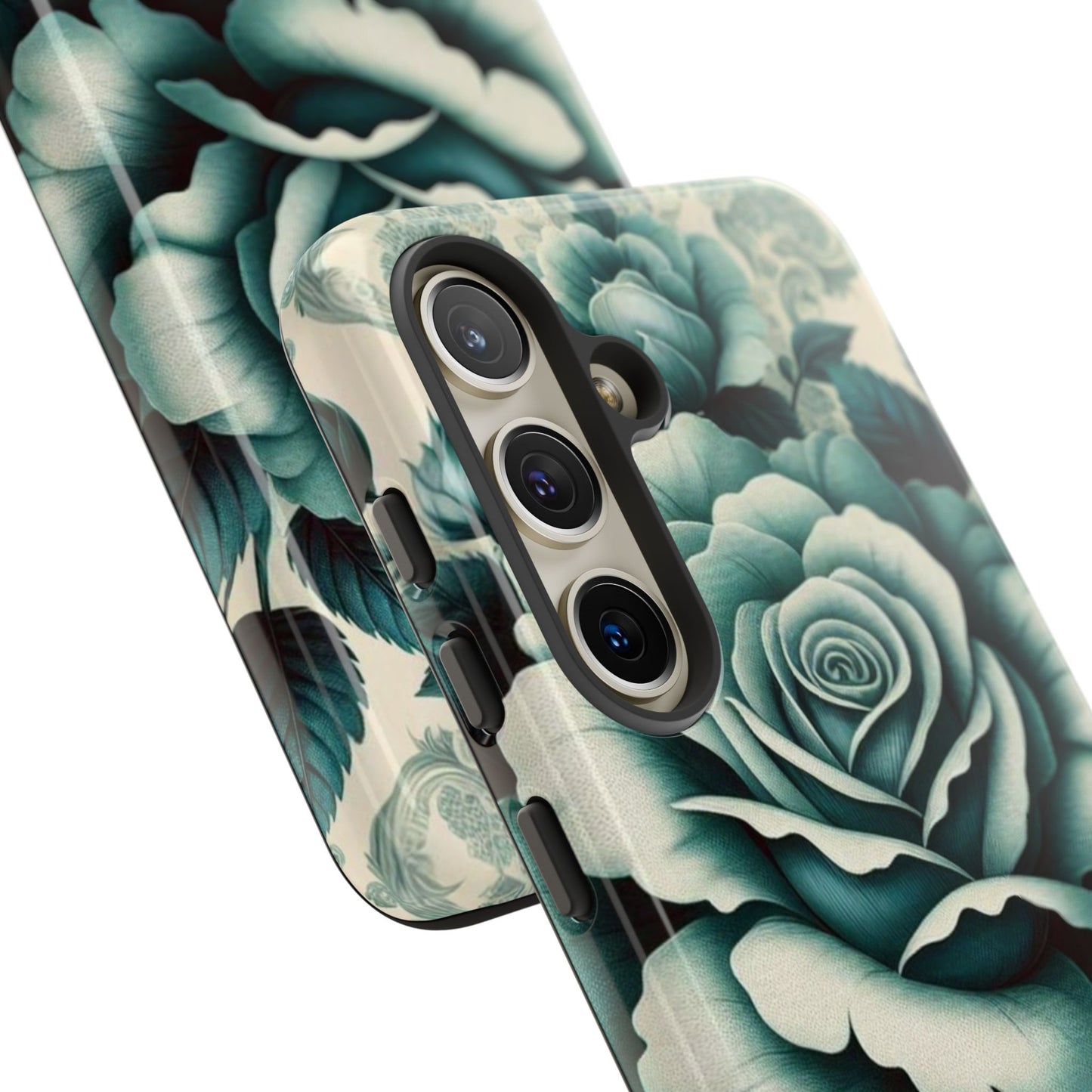 Elegant Floral Motif Phone Case - Tough Cases with Vintage Design - Teal Roses & Damask