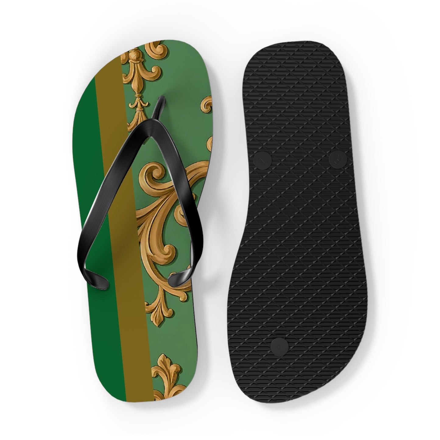Stylish Summer Flip Flops | Elegant Beach Sandals | Trendy Footwear for Vacation | Perfect Gift for Hot Days - Olive Green Striped Rococo