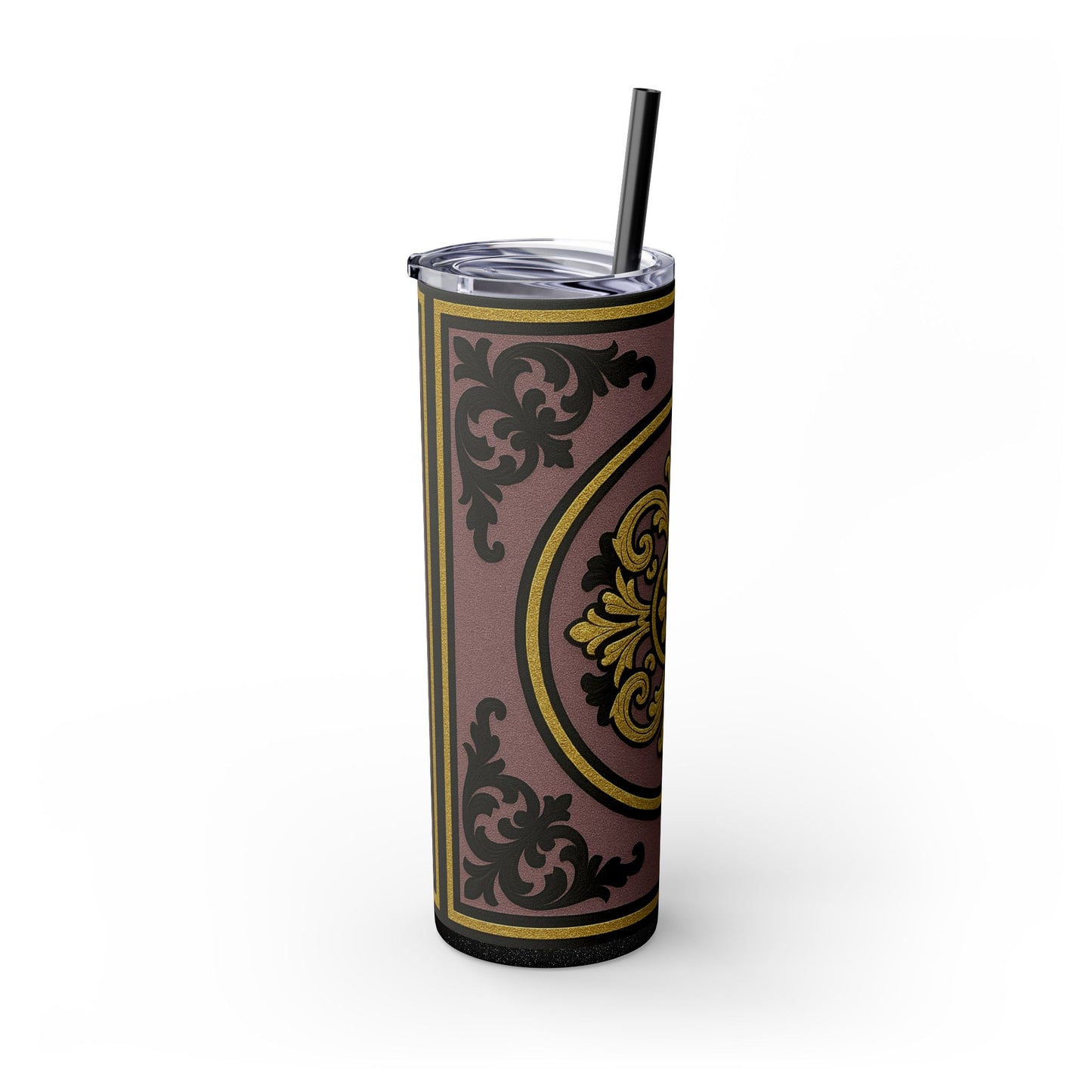 Gilded Mauve With Gold-Black Baroque Tumbler, Elegant Drinkware for Home, Travel, Gifts, Parties, Personalized Beverage Holder