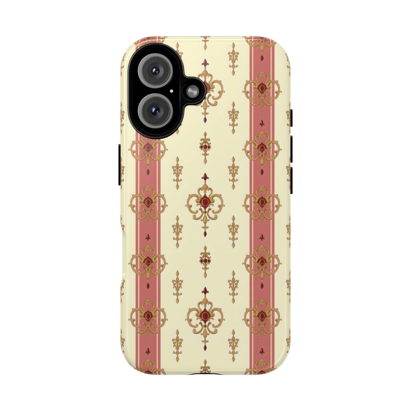 Elegant Floral Motif Phone Case - Tough Cases with Vintage Design - Mauve Striped Gold Damask
