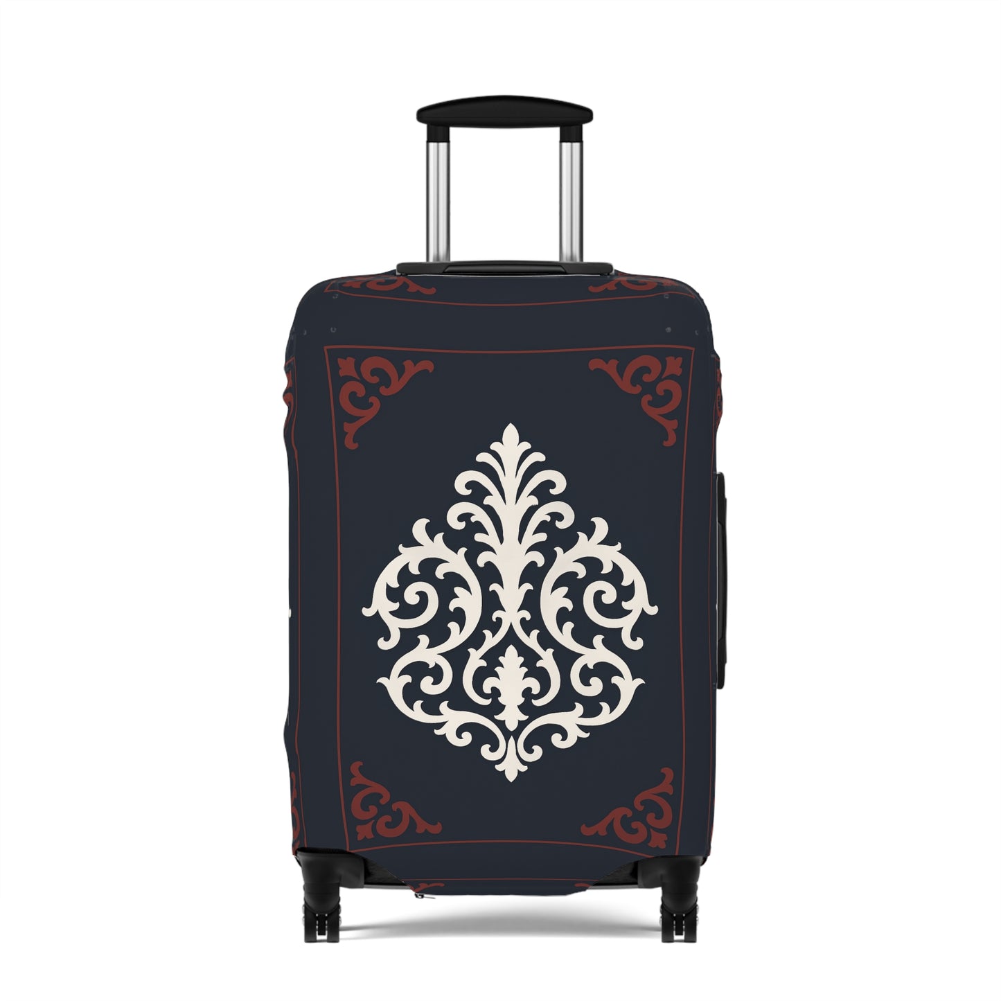 Dusk Blue-Maroon & White Baroque Luggage Cover — Dusk Blue & White Travel Protector
