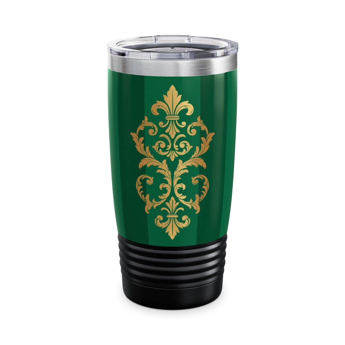 Green Striped Gold Baroque 20oz Tumbler — Elegant Insulated Travel Cup