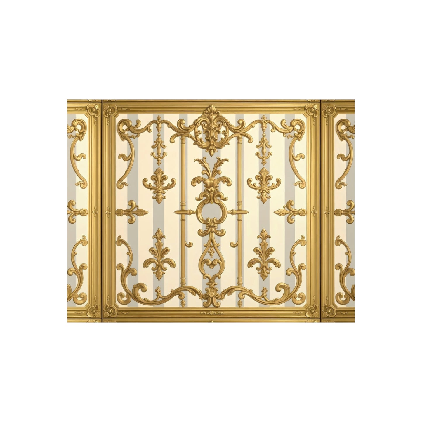 Elegant Ornate Foam Board Art - Luxury Wall Décor, Home Decoration, Versatile Display Board - Matte Gray & Cream Striped Gold Baroque