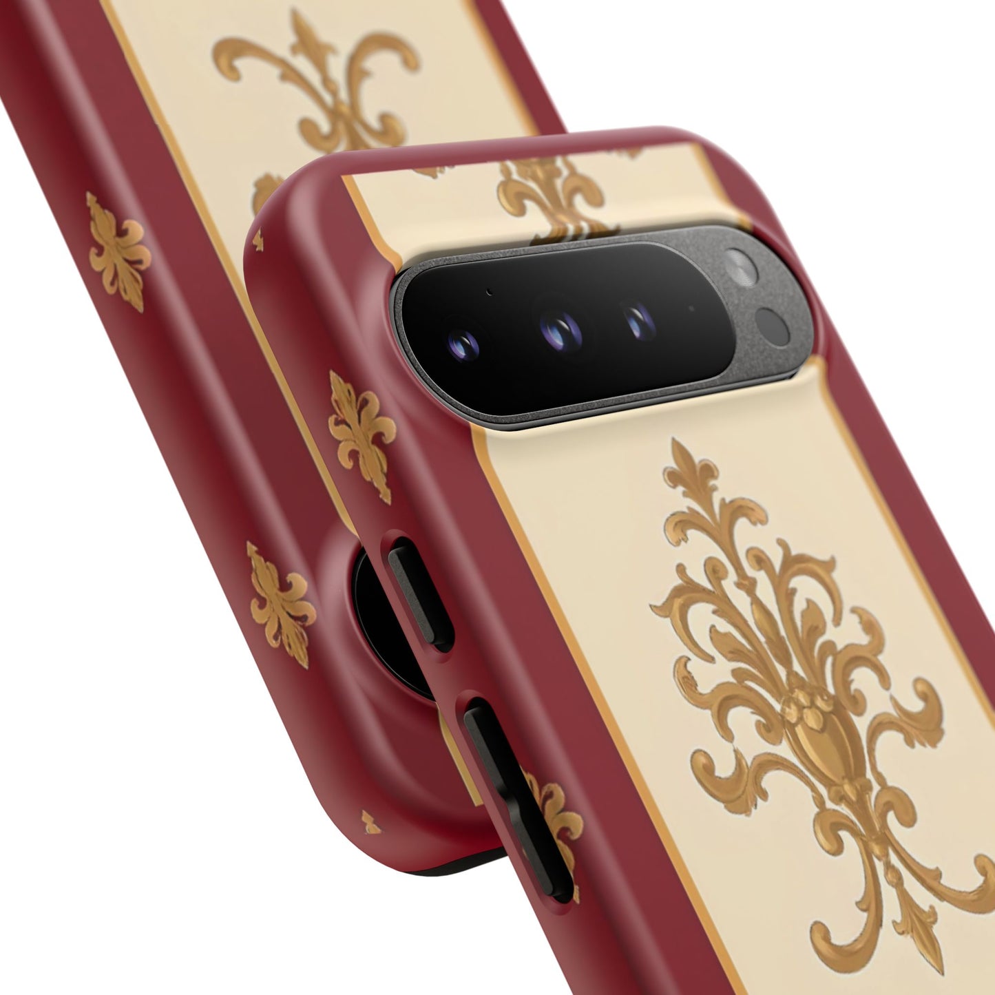 Elegant Floral Motif Phone Case - Tough Cases with Vintage Design - Dusk Red Striped Gold Damask