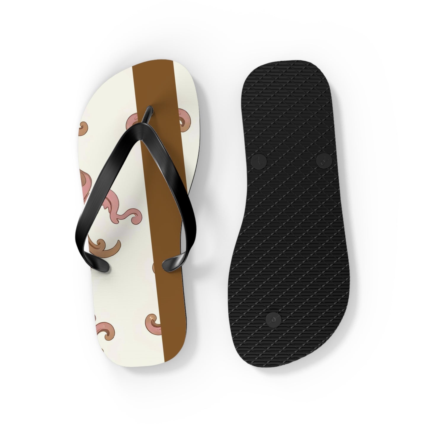 Stylish Flip Flops - Summer Footwear, Beach Ready, Vacation Essentials, Casual Sandals, Gift for Her - Brown Striped Pink Arabesque