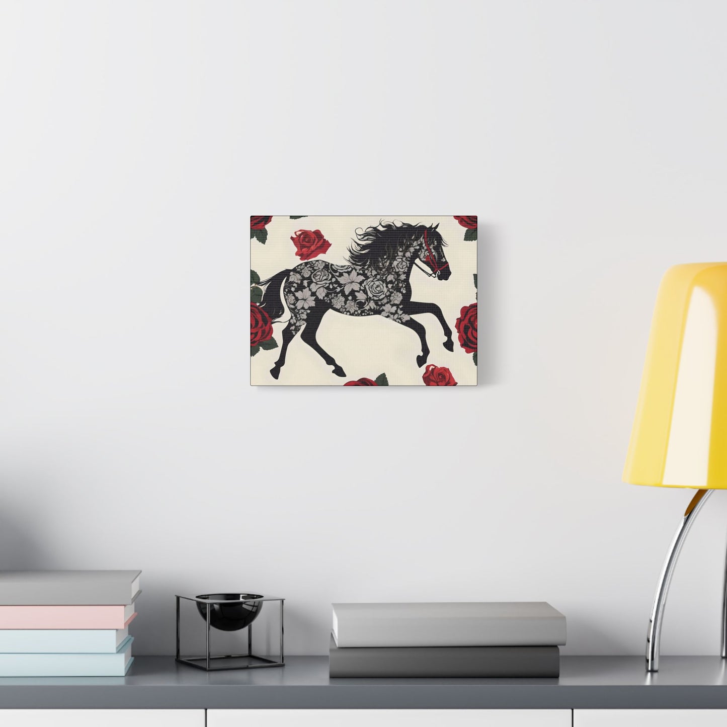 Art Print Canvas, Wall Decor, Satin Stretched Canvas, Equestrian Art, Office Decor, Home Decor - Horse & Roses