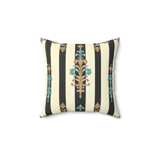Elegant Striped Decorative Pillow | Vintage-Inspired Home Decor, Couch Cushion, Throw Pillow - Black Striped Turquoise & Black Rococo