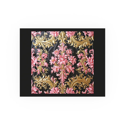 Elegant Floral Satin Poster, Wall Art Decor, Home Aesthetic, Gift for Her, Vintage Style, Living Room Decor - Black & Pink Oil Painting Style Rococo