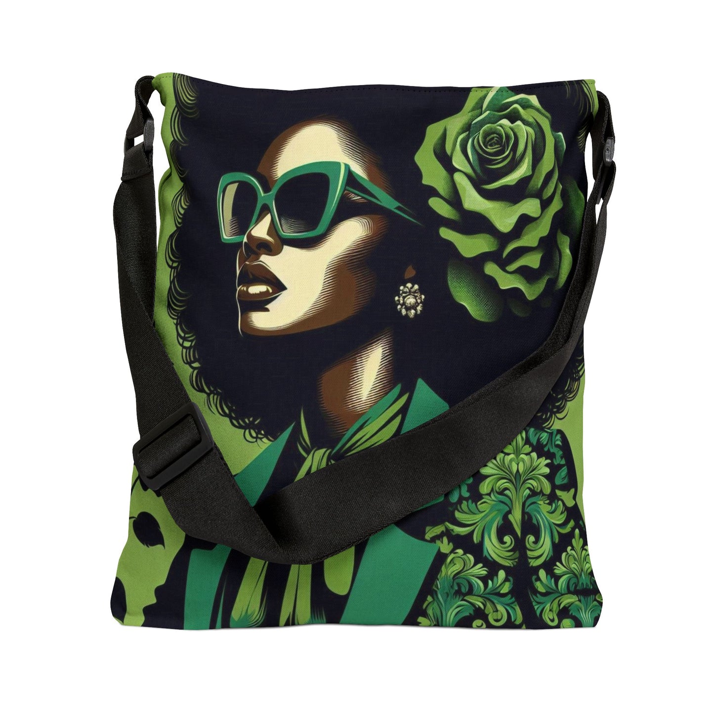 Chic Adjustable Tote Bag with Floral Design | Eco-Friendly Carryall for Everyday Use, Shopping, Travel, or Events - Lady in Green Damask