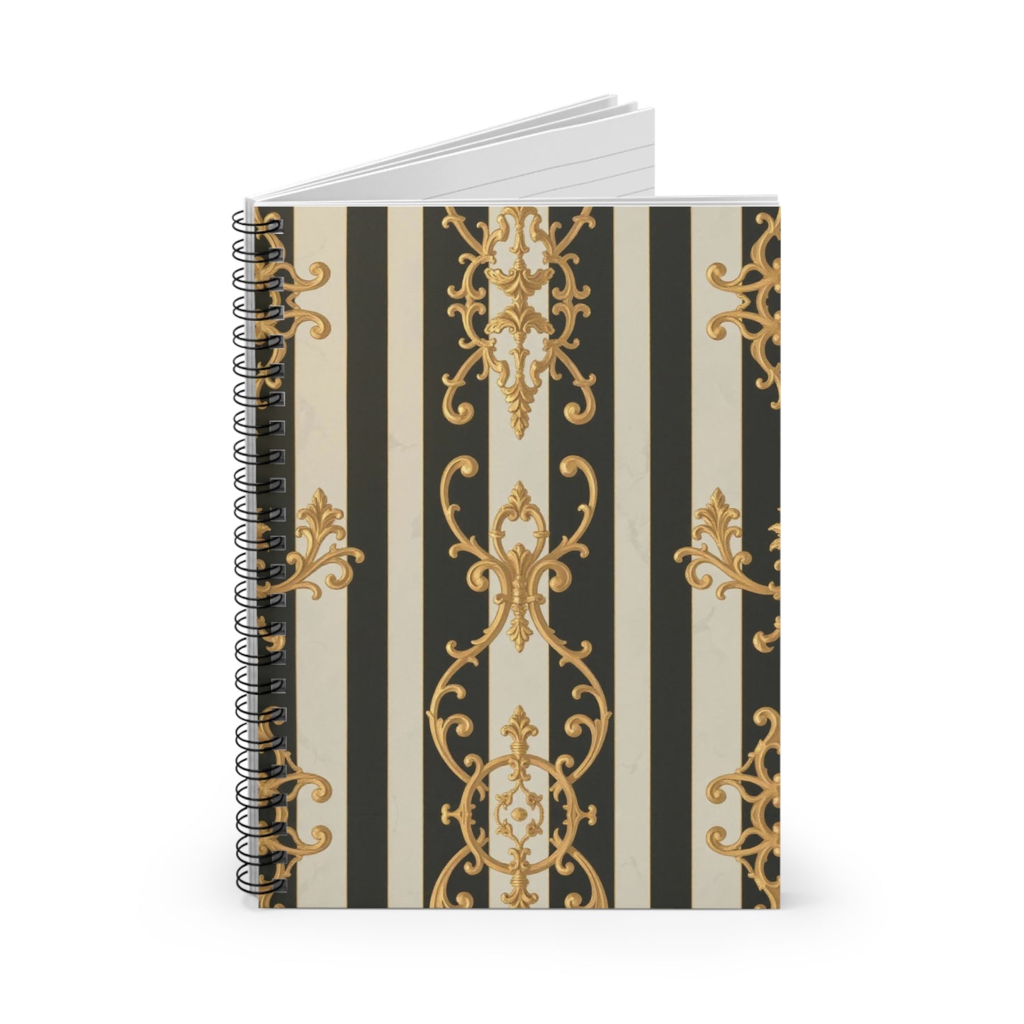 Elegant Black & Alabaster Striped Baroque Spiral Notebook - Perfect for Journaling, Note Taking, School Supplies, Gifts, and Home Office Decor