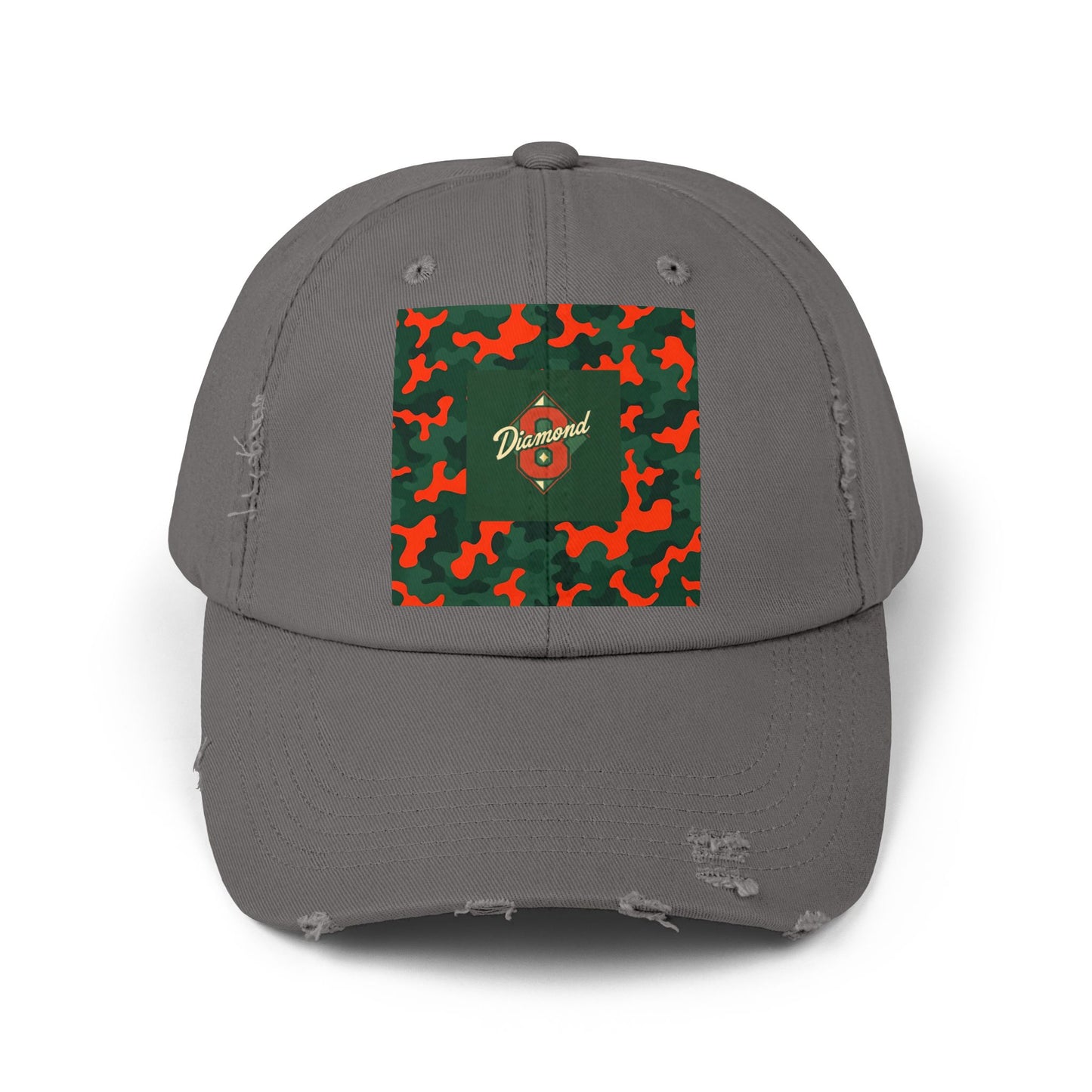 Trendy Distressed Cap - Casual Streetwear Accessory, Perfect for Outdoor Adventures, Gifts, Everyday Style - Green & Orange Camo Diamon 8