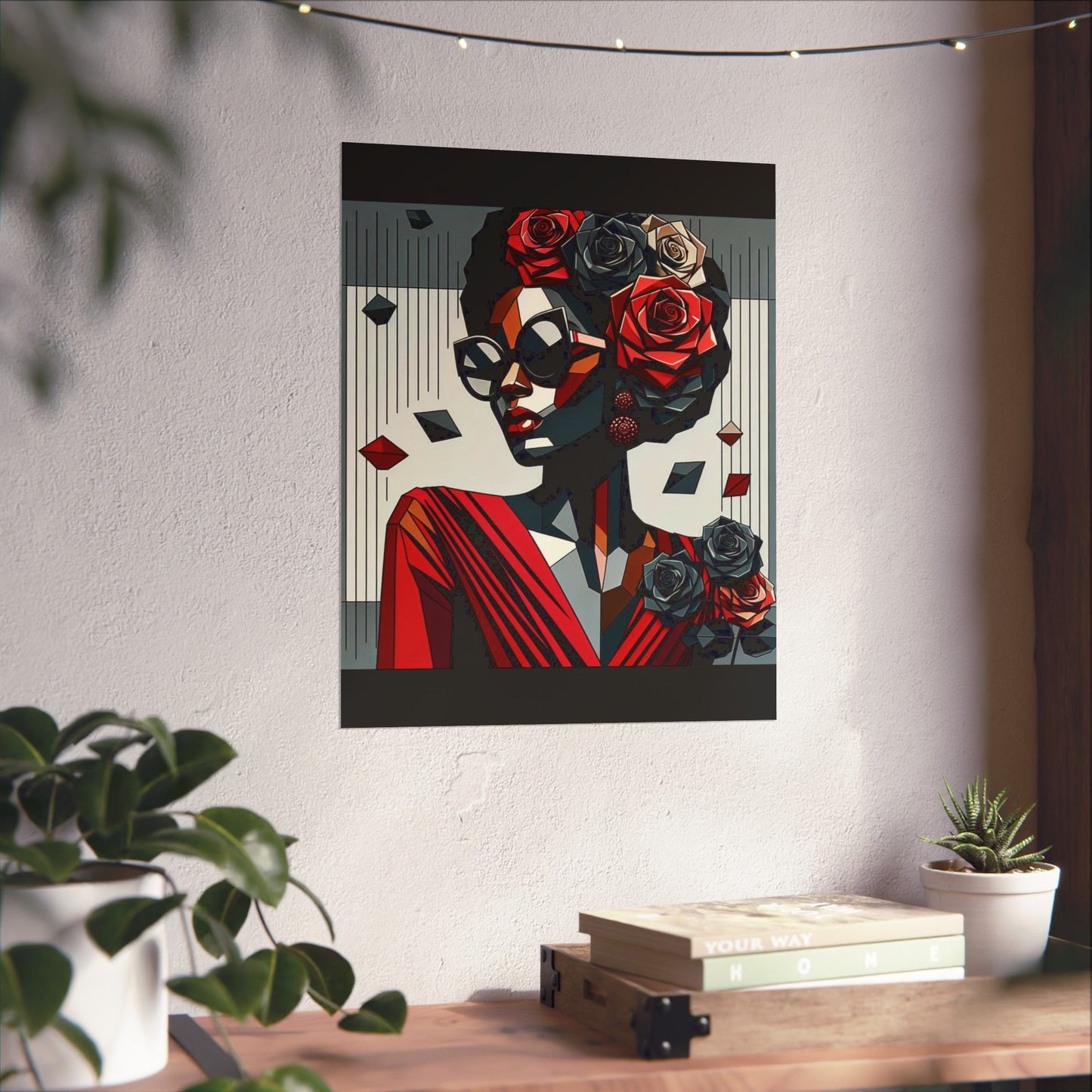 Floral Afro Art Poster - Elegant Matte Vertical Wall Decor - Lady In Red