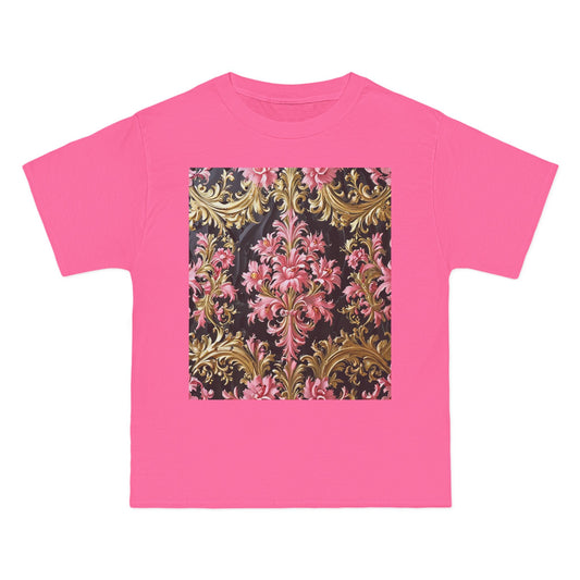 Vintage Floral Short-Sleeve T-Shirt, Boho Style Top, Artistic Tee for Women, Casual Wear, Gift for Her - Black & Pink Oil Painting Style Rococo