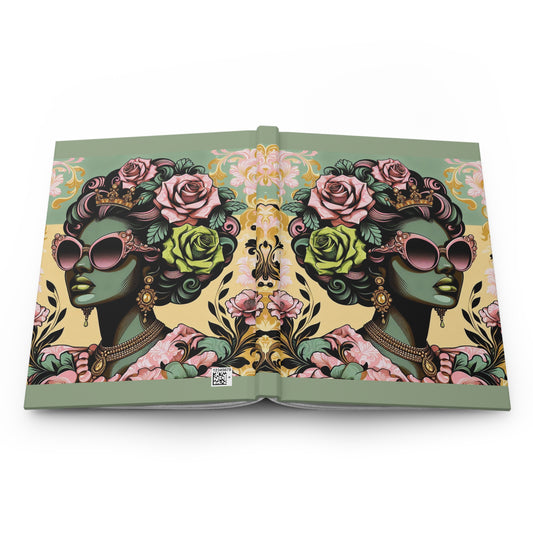 Elegant Floral Hardcover Journal - Stylish Writing Notebook - Mint Green Lady With Damask & Roses Design