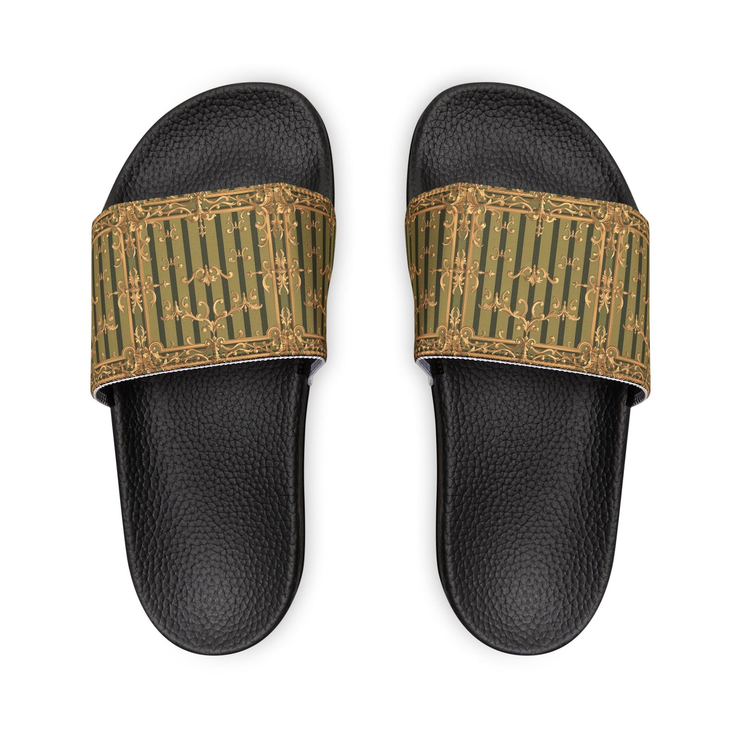 Stylish Women's Removable-Strap Sandals, Summer Footwear, Casual Slip-Ons, Vacation Essentials - Olive Green Striped Rococo
