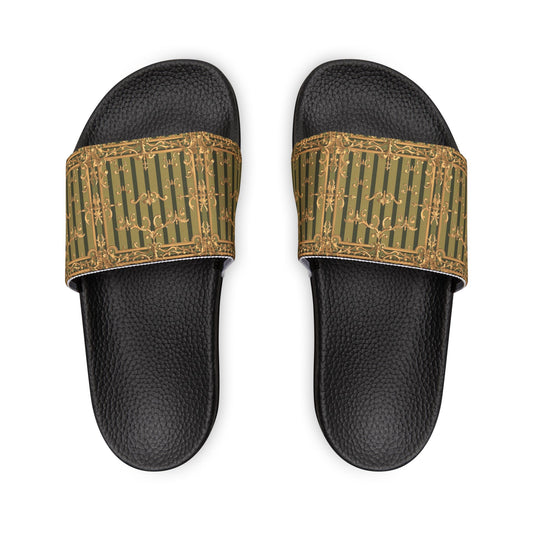 Stylish Women's Removable-Strap Sandals, Summer Footwear, Casual Slip-Ons, Vacation Essentials - Olive Green Striped Rococo