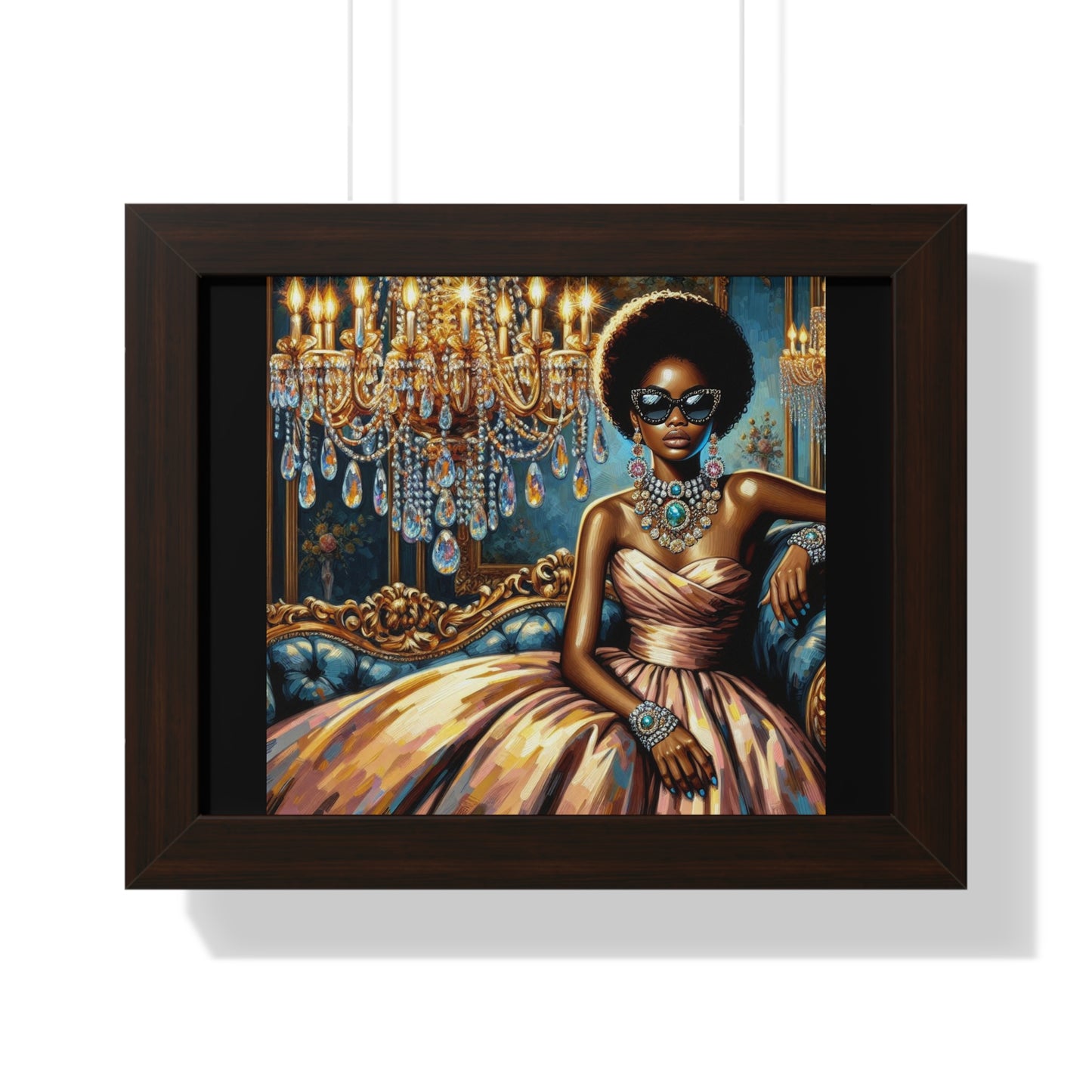 Elegant Framed Art Print | Chic Home Décor, Wall Art for Living Room, Unique Gift, Glamorous Aesthetic, Fashionable - Elegant Lady & Chandelier