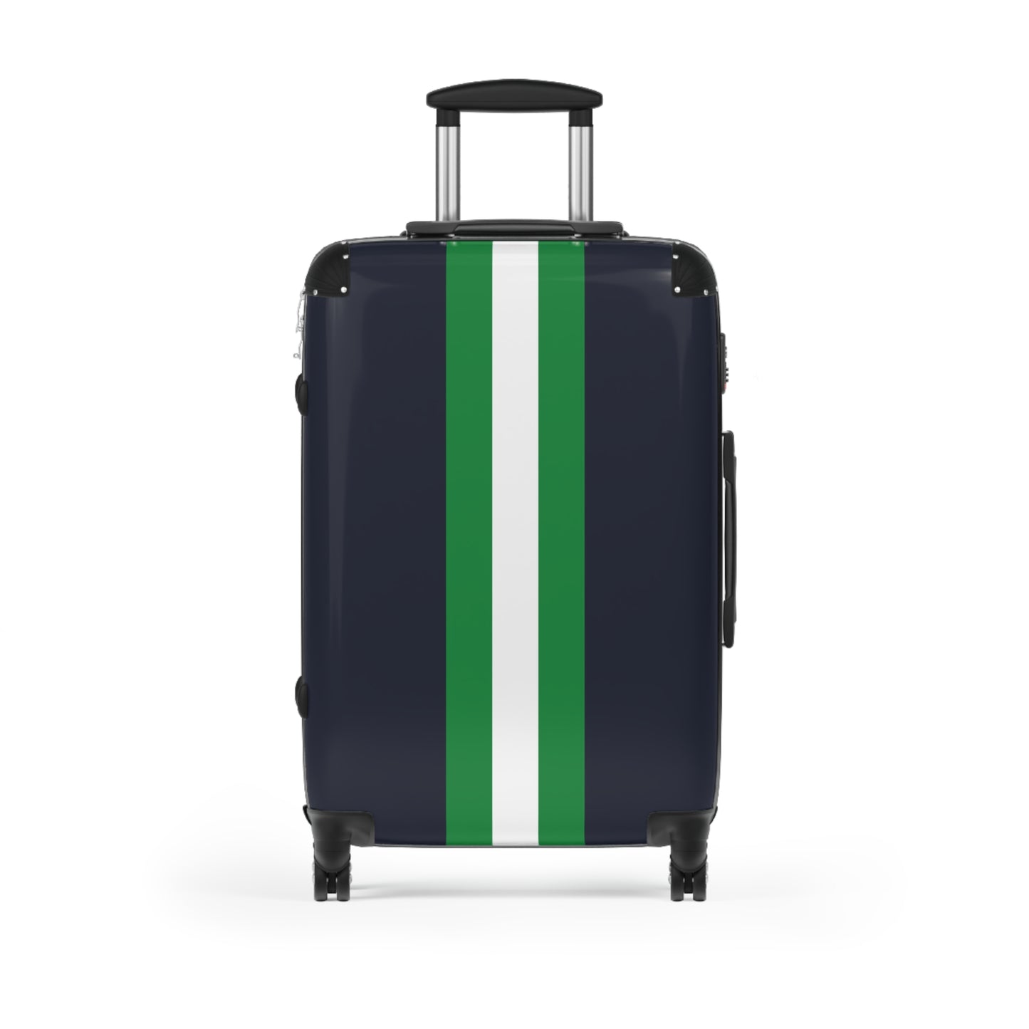 Lunar Midnight & Green-White Striped Stylish Carry-On Suitcase | Travel in Style, Lightweight Luggage, Gym Bag, Weekender Travel, Holiday Gift Idea