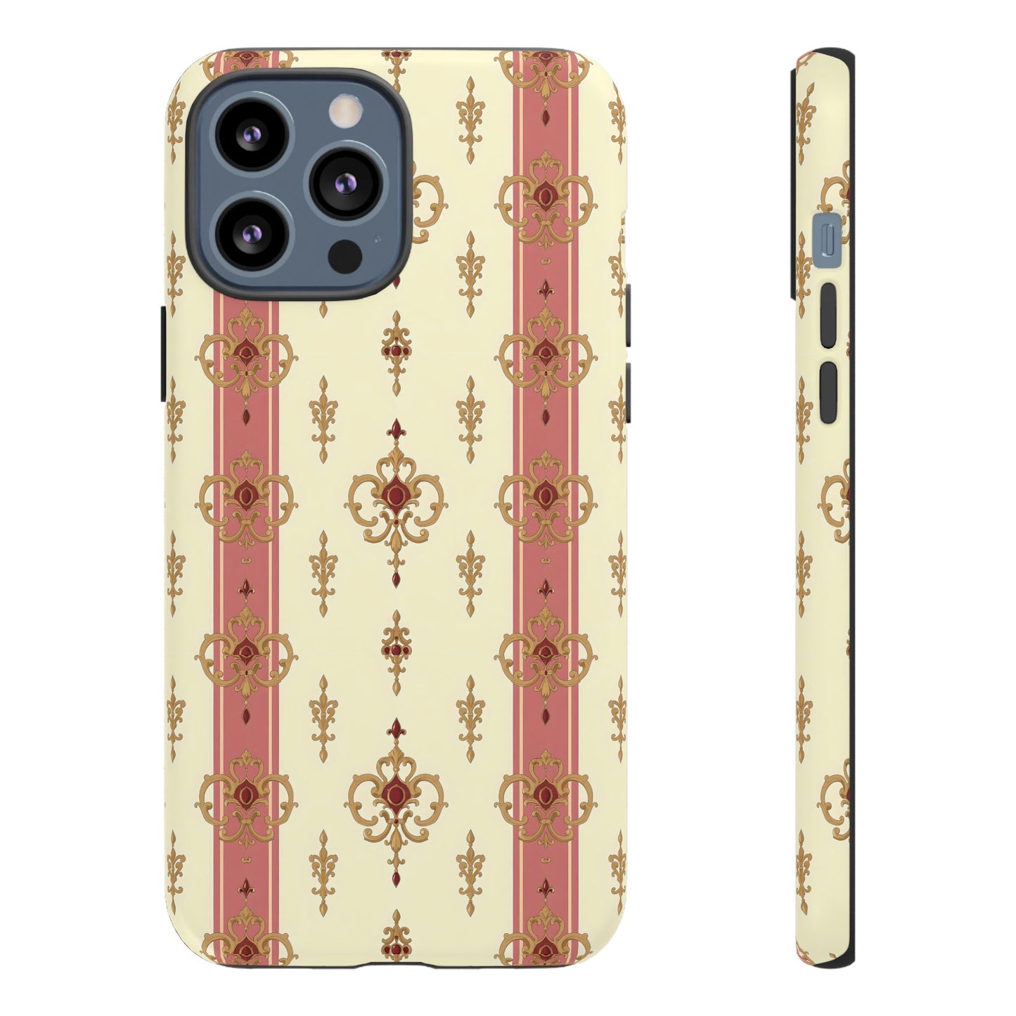 Elegant Floral Motif Phone Case - Tough Cases with Vintage Design - Mauve Striped Gold Damask
