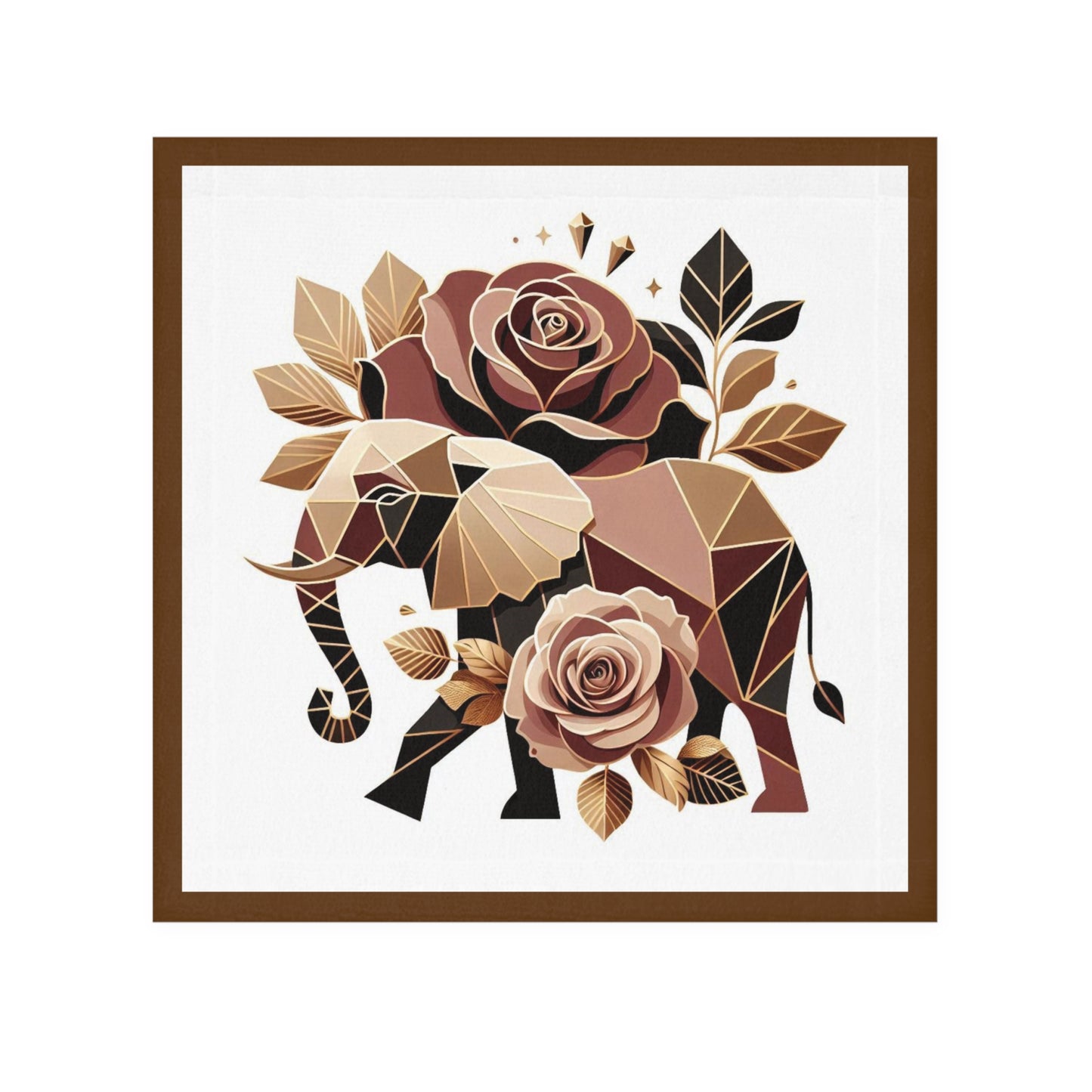 Face Towel - Floral Elephant-Inspired Softness - Brown & Gold Elephant & Roses Design