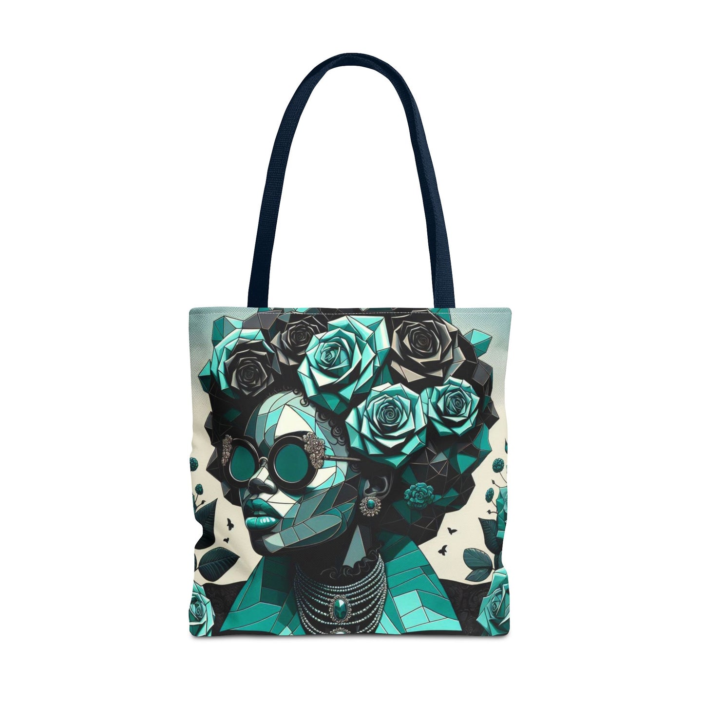 Chic Floral Tote Bag - Stylish Eco-Friendly Handbag for Everyday Use, Perfect for Gifts, Shopping, Beach, Art Lovers - Turquoise & Black Roses Lady