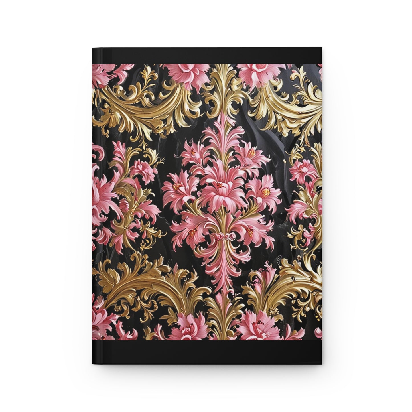Elegant Floral Hardcover Journal, Stylish Notebook, Gift for Writers, Journal for Thoughts - Black & Pink Oil Painting Style Rococo
