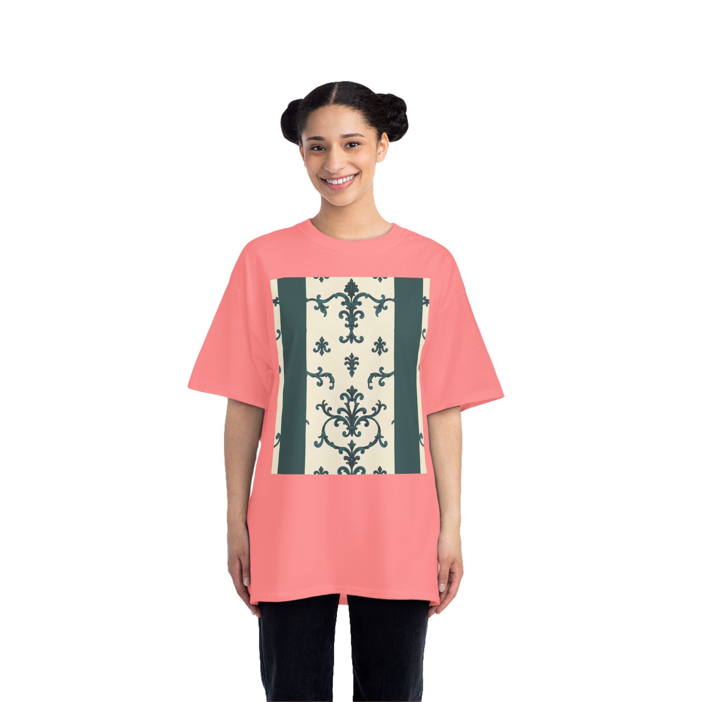 Vintage-Inspired Short-Sleeve T-Shirt, Casual Wear, Graphic Tee, Summer Outfit, Gift for Friends, Retro Design - Teal Striped Rococo