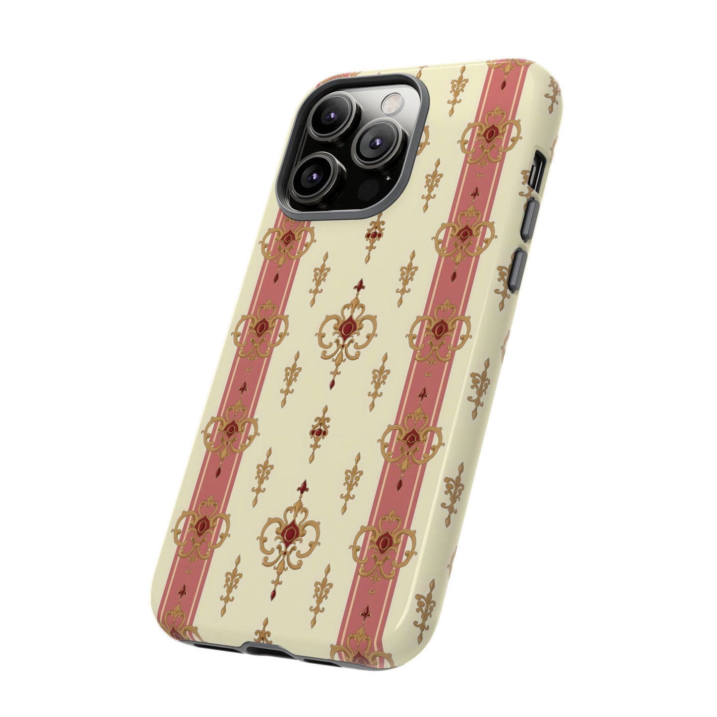 Elegant Floral Motif Phone Case - Tough Cases with Vintage Design - Mauve Striped Gold Damask