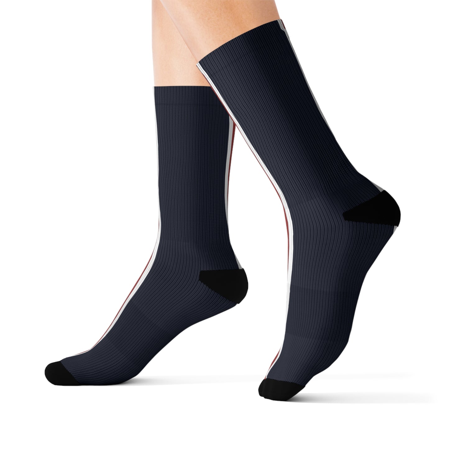 Lunar Midnight & Red-White Striped Stylish Sublimation Socks for Everyday Wear, Personalized Gift Socks, Unique Fashion Accessories, Trendy Socks