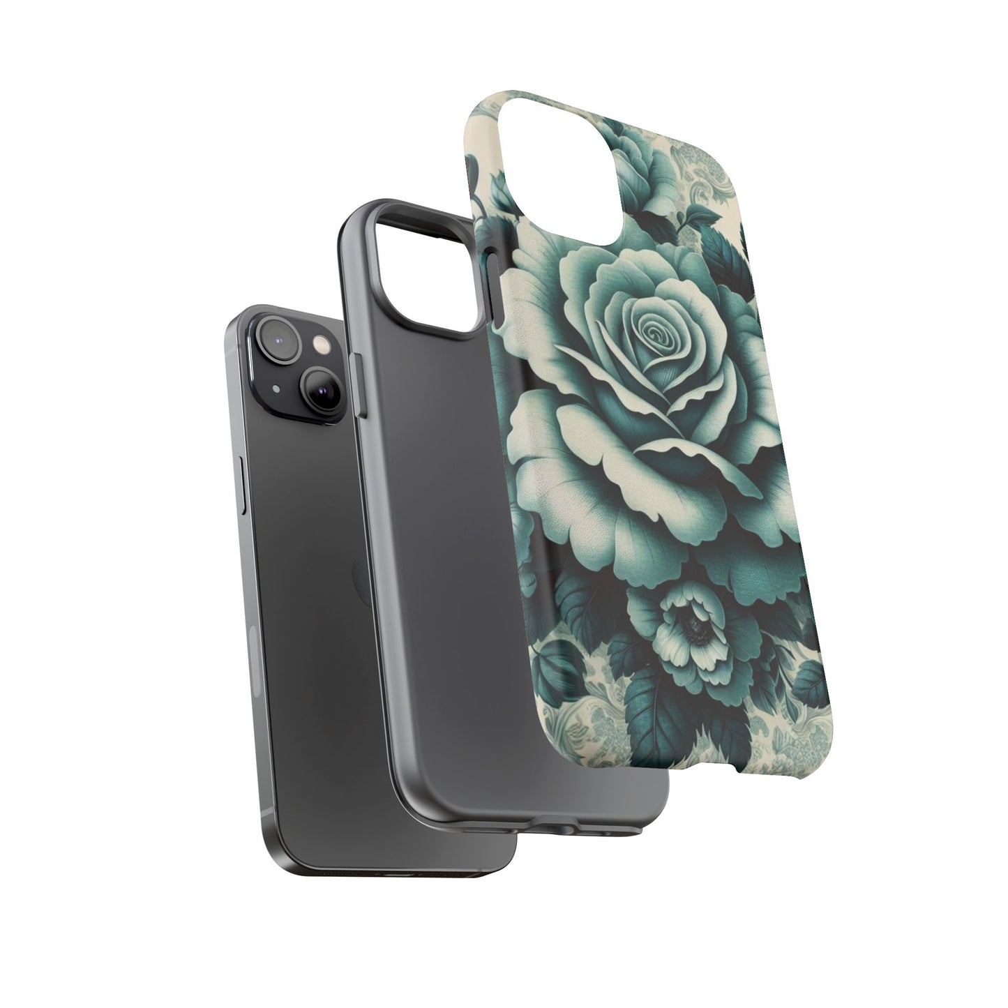 Elegant Floral Motif Phone Case - Tough Cases with Vintage Design - Teal Roses & Damask