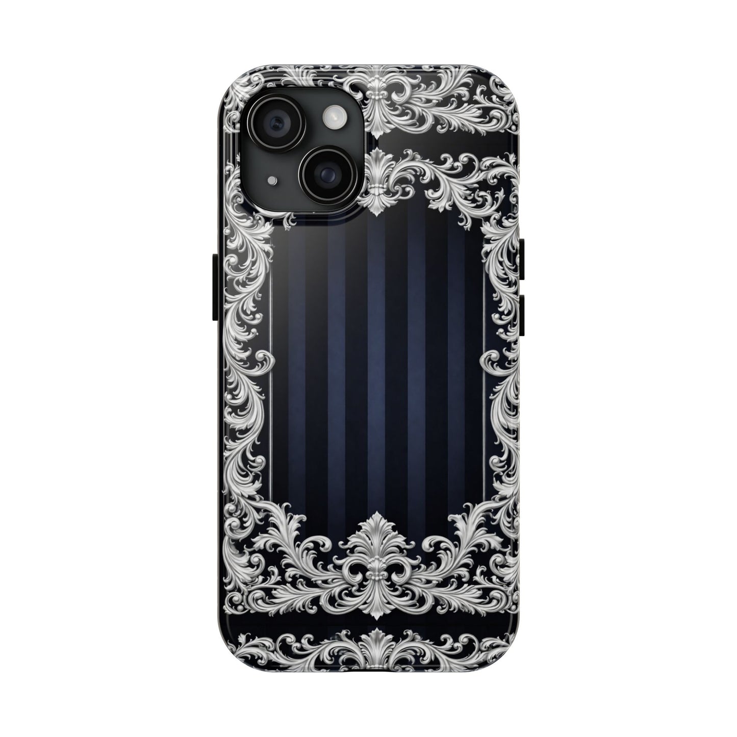 Navy Stripes & Baroque Tough Phone Case — Protective Decorative iPhone Case