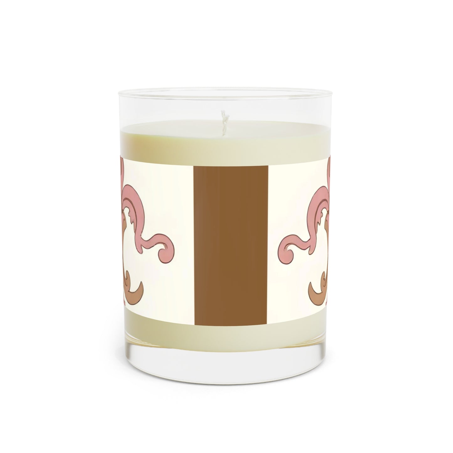 Elegant Fleur De Lis Scented Candle - Home Decor, Gift for Her, Aromatherapy, Wedding Favor, Relaxation - Brown Striped Pink Arabesque
