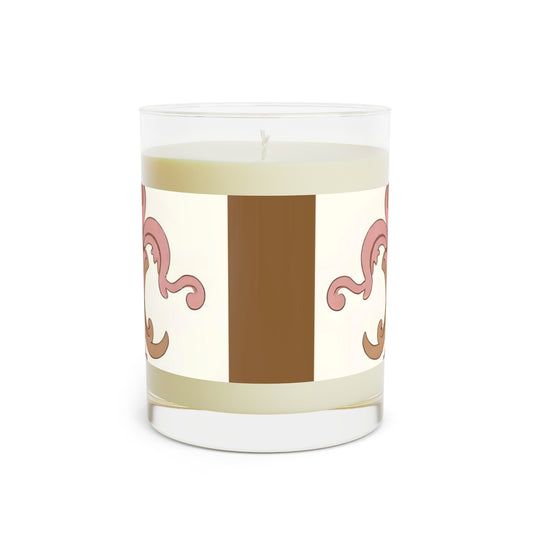 Elegant Fleur De Lis Scented Candle - Home Decor, Gift for Her, Aromatherapy, Wedding Favor, Relaxation - Brown Striped Pink Arabesque