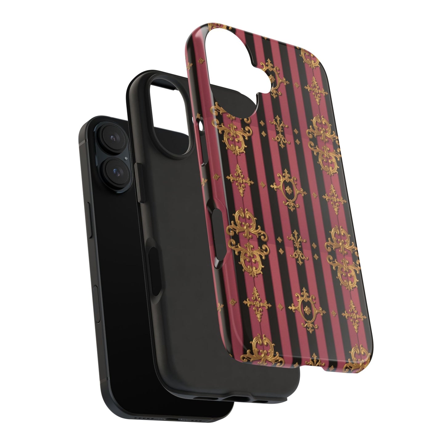 Elegant Black & Mauve Striped Gold Baroque Phone Case, Tough Phone Cases, Stylish Protective Cover, Unique Gift, Luxe Phone Accessories