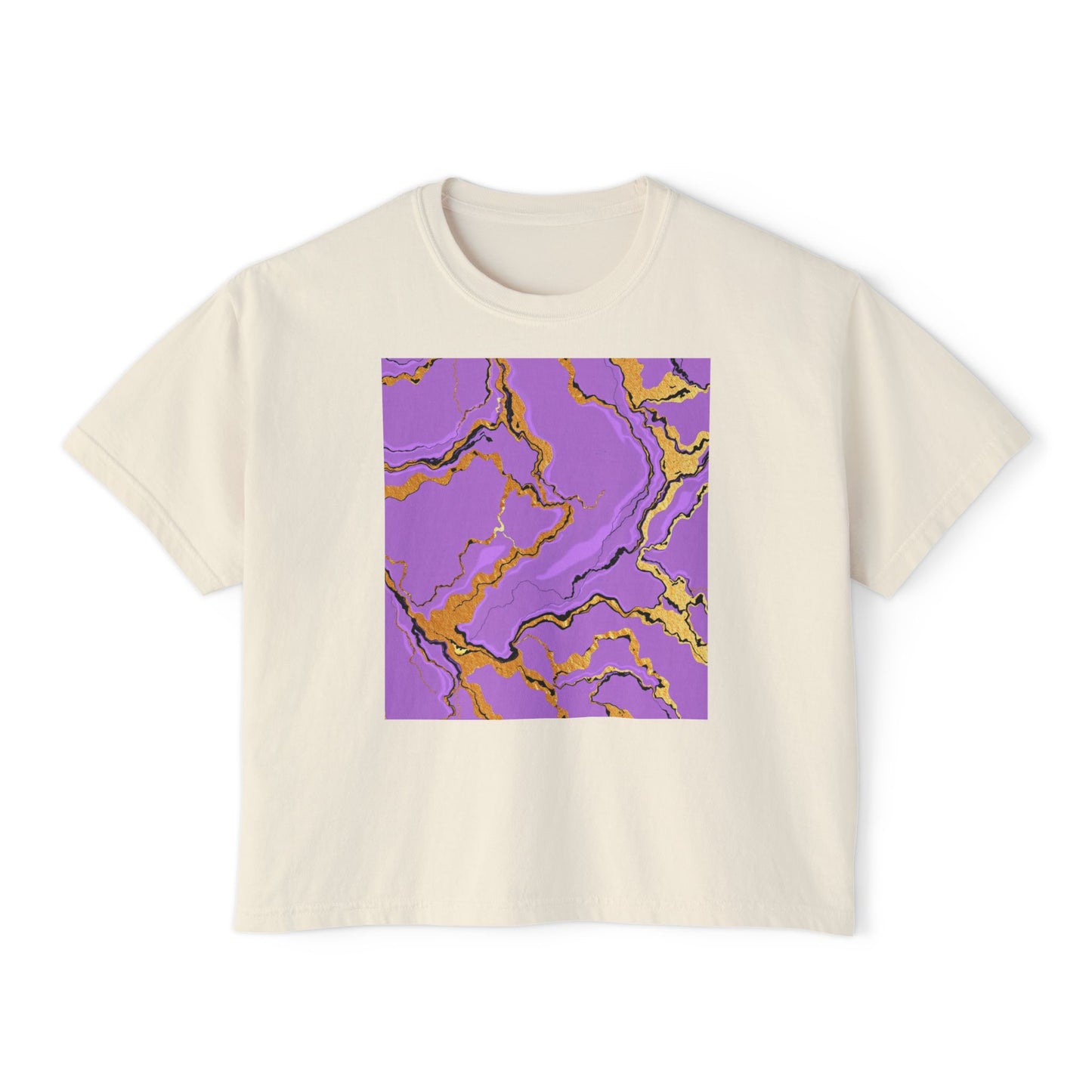 Chic Women's Boxy Tee with Purple Marble Design, Casual Top, Summer Fashion, Gift for Her, Trendy Graphic Tee