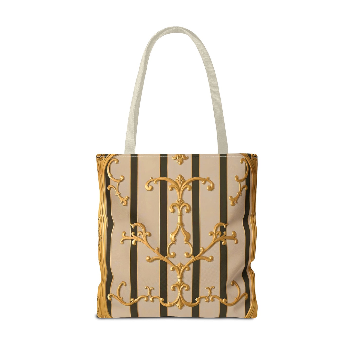 Elegant Gold Pattern Tote Bag - Stylish Carryall for Everyday Use, Eco-Friendly Shopping, Gift for Her - Beige Striped Gold Rococo